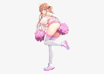 ass blush breasts cheerleader erect nipples haishiki long hair no bra nopan orange eyes orange hair original see through skirt lift thighhighs third-party edit white