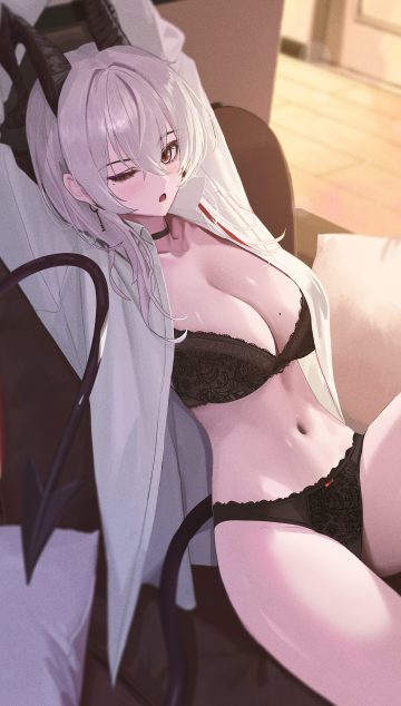 fieryonion wuthering waves zani bra dress shirt horns lingerie open shirt pantsu see through tail