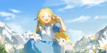 animal blonde hair blush bow clouds dress flowers long hair pointed ears princess zelda ribbons sheep sky the legend of zelda yumiyumo3o