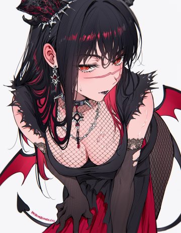 qiandaiyiyu chainsaw man yoru (chainsaw man) devil dress fishnets horns no bra pantyhose see through tail torn clothes wet wings