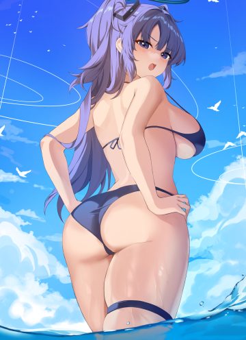 nacho (nacho 1103) blue archive hayase yuuka ass bikini garter halo swimsuits thong wet