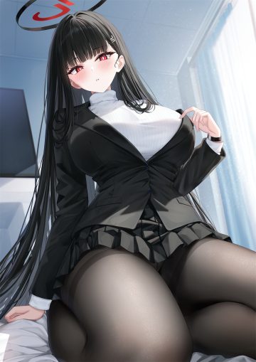 rong yi tan blue archive tsukatsuki rio business suit halo pantsu pantyhose skirt lift sweater