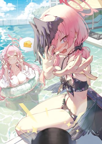 kokko (kokko3045) blue archive shimoe koharu urawa hanako bikini bikini top dress shirt halo loli open shirt see through swimsuits wet wet clothes wings