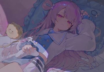 bed blush gray hair kanase (mcbrwn18) loli long hair purple eyes school uniform shirt skirt