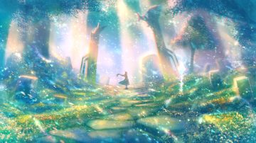 bou nin cape dress forest grass long hair original polychromatic scenic tree