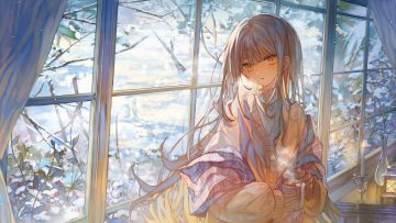 animal brown hair drink leaves long hair original rabbit snow sumi 0525 tree winter yellow eyes