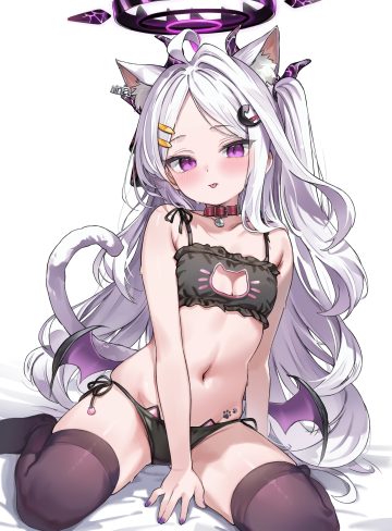 nekoya minamo blue archive sorasaki hina animal ears bra devil halo horns loli nekomimi pantsu string panties tail tattoo thighhighs wings