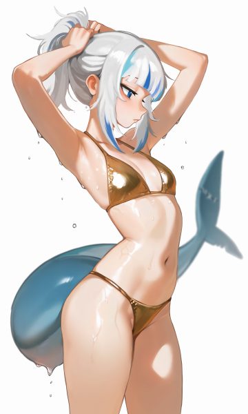 me o wy hololive hololive english gawr gura bikini loli swimsuits tail wet