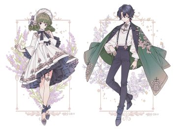 black hair blue eyes bow cape dress flowers garter green eyes green hair headdress lemon89h lolita fashion male original shirt short hair white