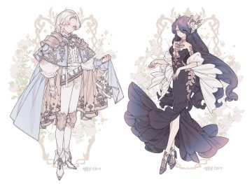 armor black hair boots bow cape choker dress flowers gray eyes lemon89h long hair male original pointed ears signed white white hair