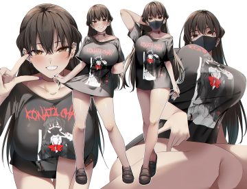 black hair blush breasts brown hair choker long hair mask original ryouma (galley) white