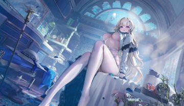 3d bath bathtub blonde hair blush breasts cameltoe flowers gloves hat long hair lrrer mirror no bra panties pantyhose phoebe (wuthering waves) purple eyes see through shirt shirt lift sky staff towel underboob underwear wuthering waves