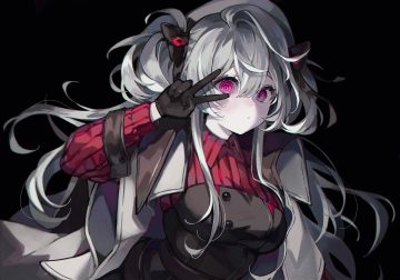 alchemy stars bizet close eicy (alchemy stars) gloves gray hair long hair purple eyes