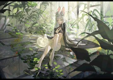 animal ears bikini top gray hair kurii89800727 long hair original sketch