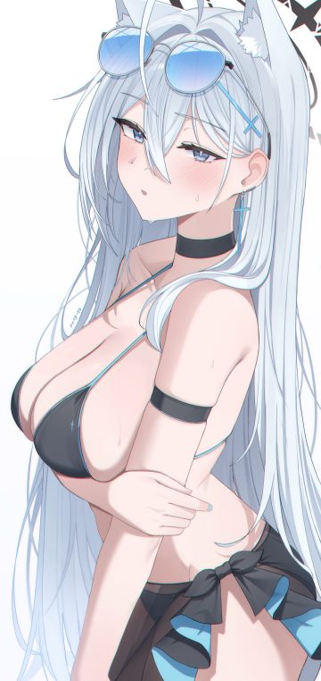 pang-yo blue archive shiroko terror sunaookami shiroko animal ears bikini breast hold halo megane nekomimi see through swimsuits wet