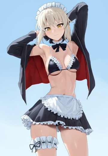 sarhce fate/grand order artoria pendragon alter (fate) bikini garter maid open shirt skirt lift swimsuits