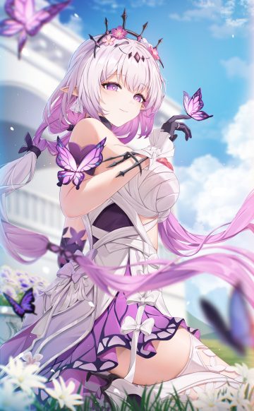 aida noa honkai: star rail castorice heels no bra pointy ears skirt lift thighhighs