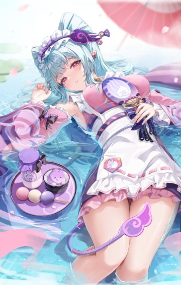 aida noa genshin impact yumemizuki mizuki maid pointy ears tail wa maid wet