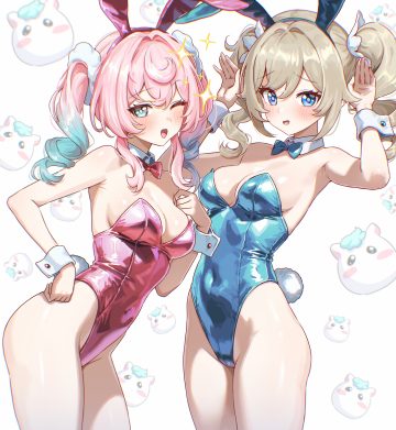 umamipesto genshin impact honkai: star rail barbara (genshin impact) hyacine animal ears bunny ears bunny girl crossover no bra tail