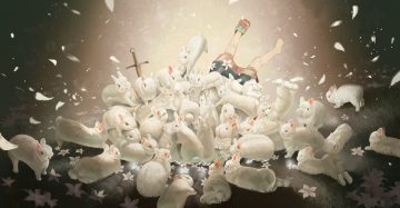 animal barefoot doubutsunoujyou dress flowers grass original petals rabbit sword weapon