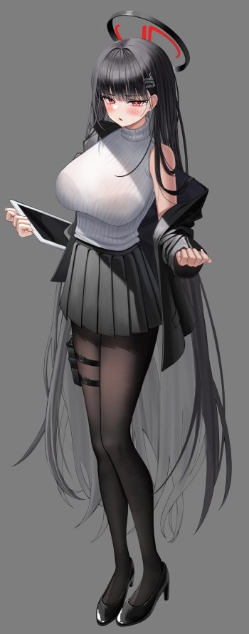 hsxxx blue archive tsukatsuki rio bra business suit garter halo heels pantyhose see through sweater transparent png