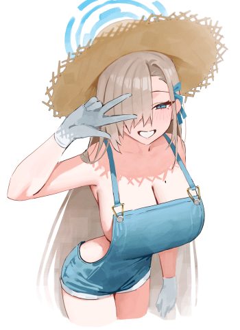 kono (xerondan321) blue archive ichinose asuna halo no bra overalls sketch