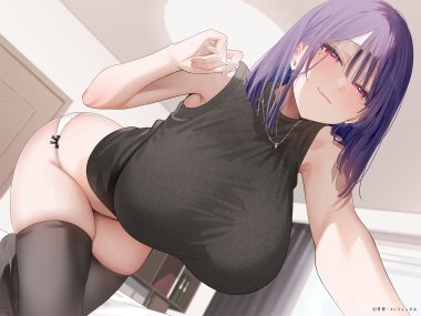 aoharu x fetishism bekotarou blush close long hair necklace original panties pink eyes purple hair thighhighs underwear watermark