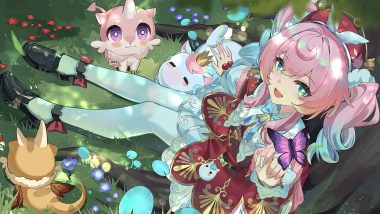 animal bow crown czk dress flowers grass green eyes hat honkai (series) honkai: star rail horse hyacine (honkai: star rail) little ica (honkai: star rail) long hair pantyhose pegasus pink hair shade sleeping twintails