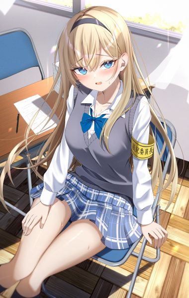 kunimine yuzuki cleavage open shirt seifuku skirt lift sweater wet