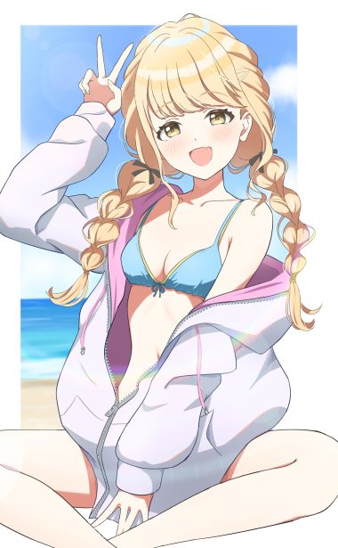 gakuen idolm@ster the idolm@ster fujita kotone bikini top open shirt swimsuits tagme