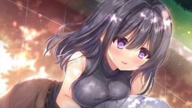 black hair blush close kurumi komomo long hair original purple eyes