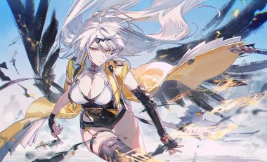 breasts cleavage garter gloves leotard long hair magic o0oherb thighhighs white hair wings yellow eyes yi xuan zenless zone zero