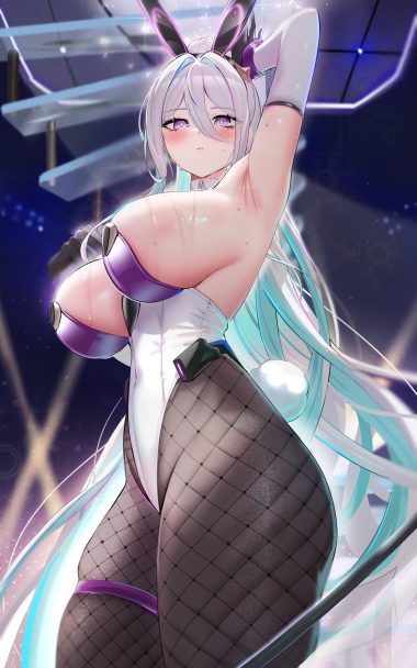 skyfracture azur lane kearsarge (azur lane) animal ears bunny ears bunny girl fishnets garter no bra pantyhose tail wet