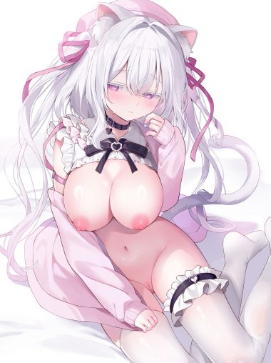 ameno usari animal ears bottomless breasts garter nekomimi nipples no bra pussy sweater tail thighhighs uncensored