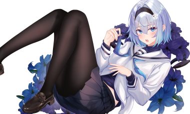 blue eyes blush flowers gray hair headband pantyhose ryuuou no oshigoto! school uniform short hair skirt sora ginko surrender (surren2019) white