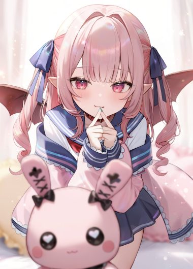 aria (ariacue) nijisanji nijisanji gamers makaino ririmu pointy ears seifuku wings