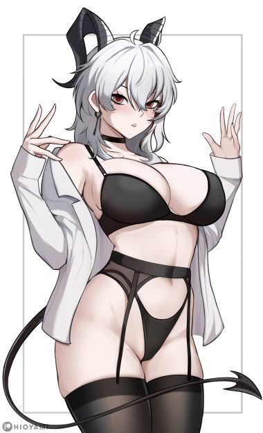 hioyami wuthering waves zani bra dress shirt garter belt horns lingerie open shirt pantsu stockings tail thighhighs thong