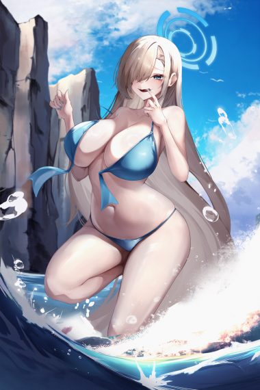 miisang47 blue archive ichinose asuna bikini halo swimsuits wardrobe malfunction wet