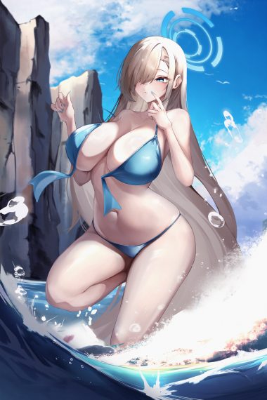 miisang47 blue archive ichinose asuna bikini halo swimsuits wardrobe malfunction wet
