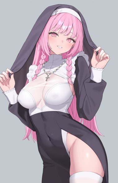 sutochan erect nipples no bra nopan nun see through thighhighs