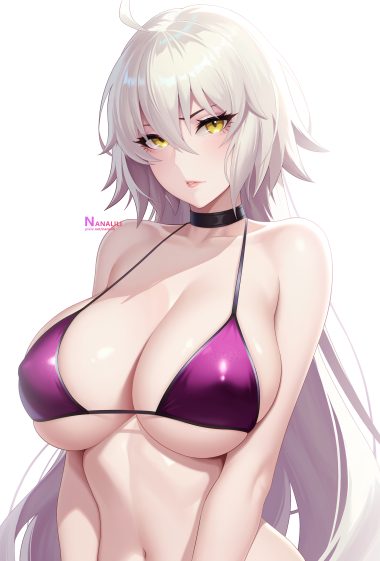 smiling embassies fate/grand order jeanne d'arc jeanne d'arc alter (fate) bikini top erect nipples swimsuits