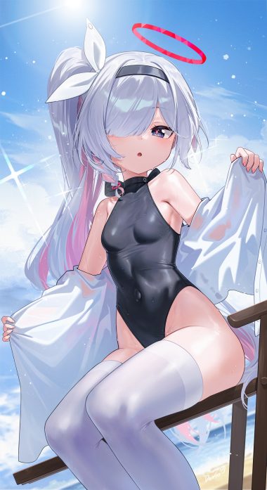 dango remi blue archive arona (blue archive) plana (blue archive) halo loli see through swimsuits thighhighs undressing wet wet clothes