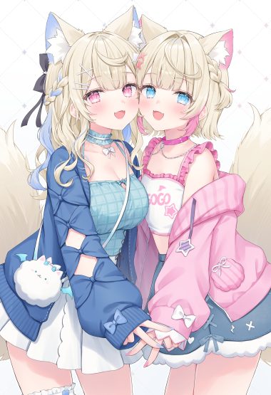 shano hiyori hololive hololive english fuwawa abyssgard mococo abyssgard animal ears garter inumimi sweater tail