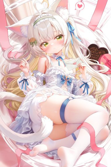 indie virtual youtuber animal ears ass bandaid bloomers detexted dress garter loli nekomimi see through skirt lift tagme tail thighhighs valentine