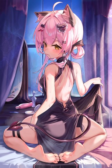 animal ears dress feet garter loli nekomimi no bra skirt lift tagme tail