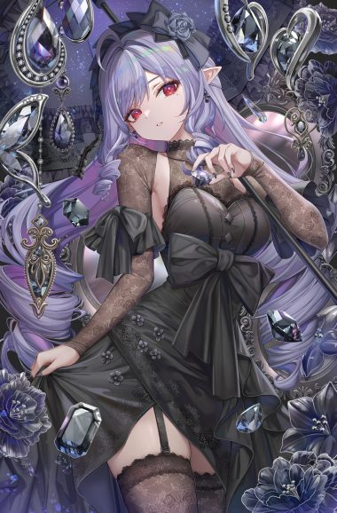 torino akua zenless zone zero vivian (zenless zone zero) dress lolita fashion no bra pointy ears see through skirt lift stockings thighhighs umbrella
