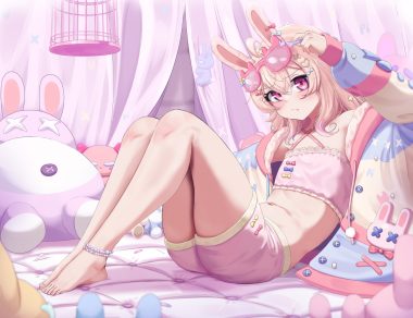 aliasing animal ears barefoot bow bunny bunny ears bunnygirl cage flat chest hood navel pajamas phase connect pink eyes pink hair pipkin pippa reilong short hair shorts sunglasses