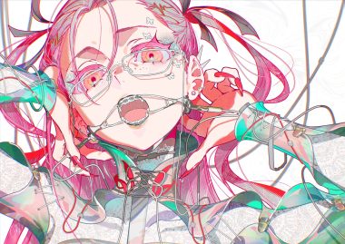 close glasses gray hair long hair mika pikazo original pink eyes twintails white