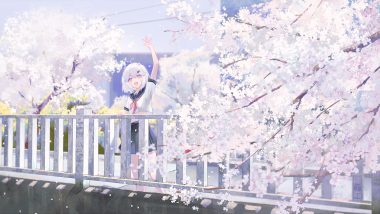 flowers liu liaoliao original red eyes school uniform shirt short hair skirt spring tree white hair yile (liu liaoliao)