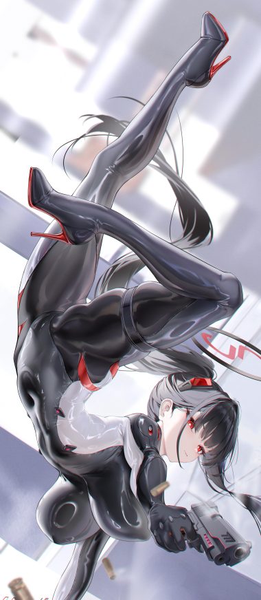 maho shi ma blue archive tsukatsuki rio bodysuit garter gun halo heels